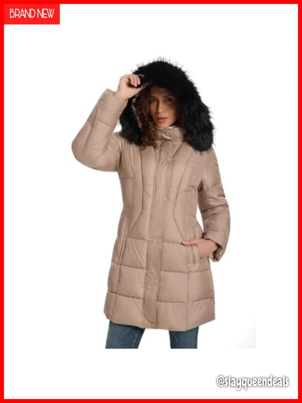 Long Winter Puffer Down Coat with Detachable Faux Fur Hood - Thickened Warm